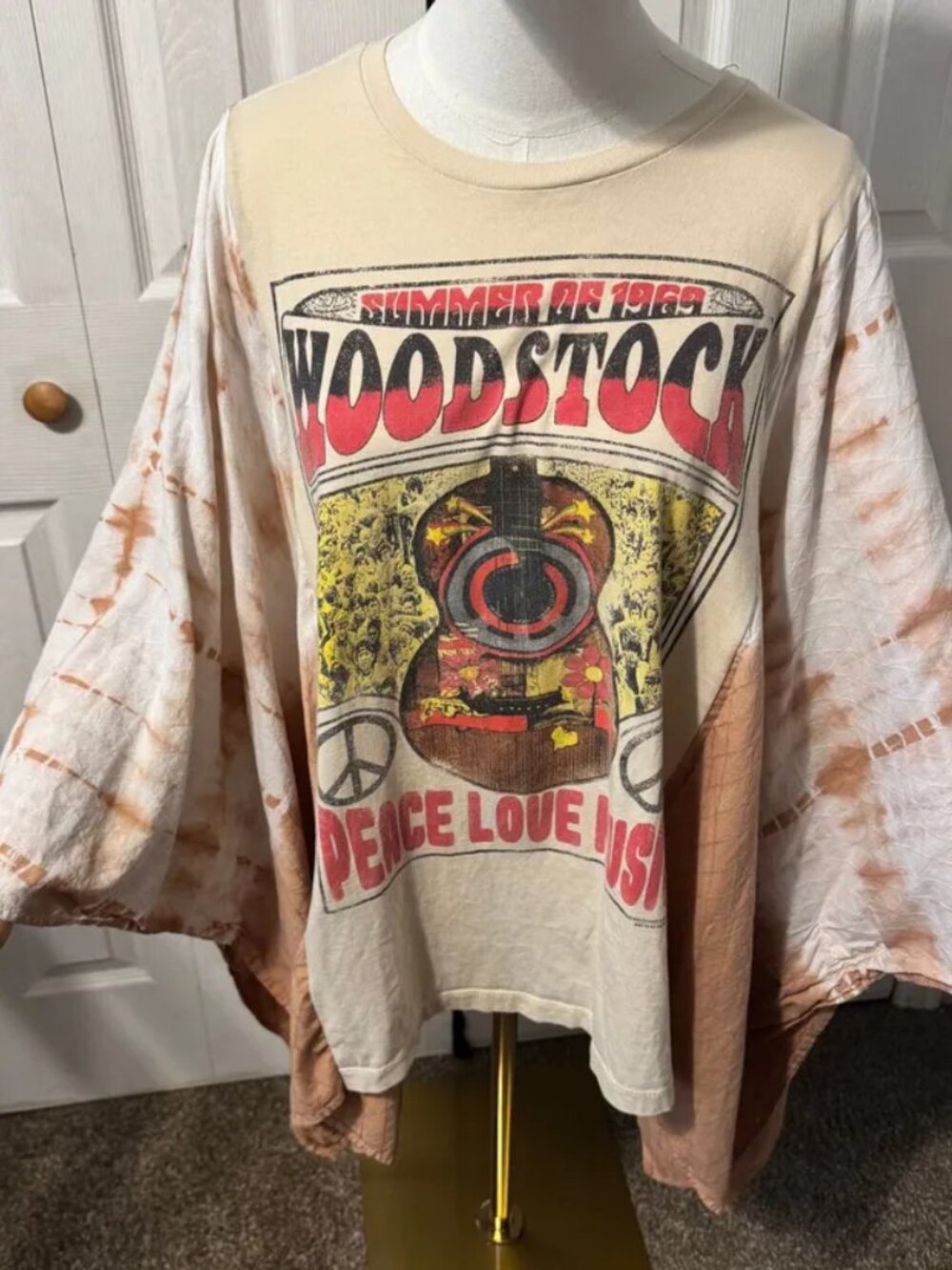 Woodstock Upcycled Graphic T-shirt with Flowy Tie Dye Sleeves - OSFM